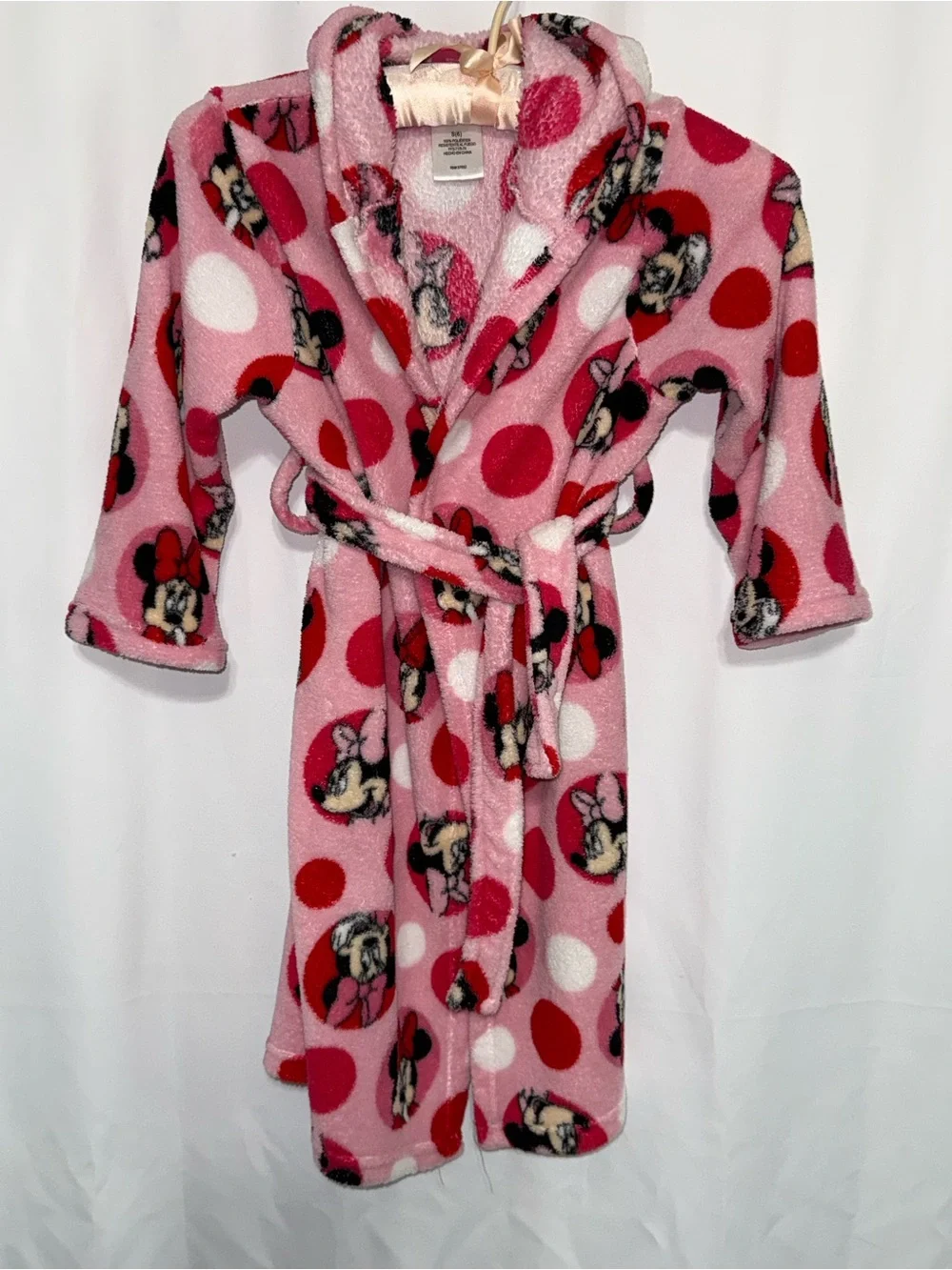 Disney Minnie Mouse S (6) Girl’s Long Sleeve Pink Hooded Plush Robe